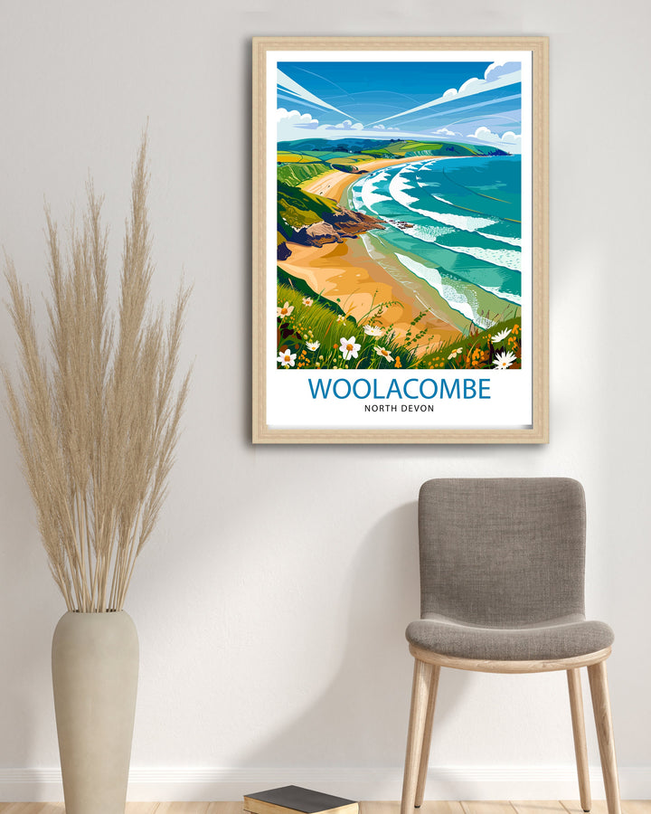 Woolacombe North Devon Travel Print Wall Decor Wall Art Woolacombe Wall Hanging Home Décor Woolacombe Gift Art Lovers UK Art Lover Gift