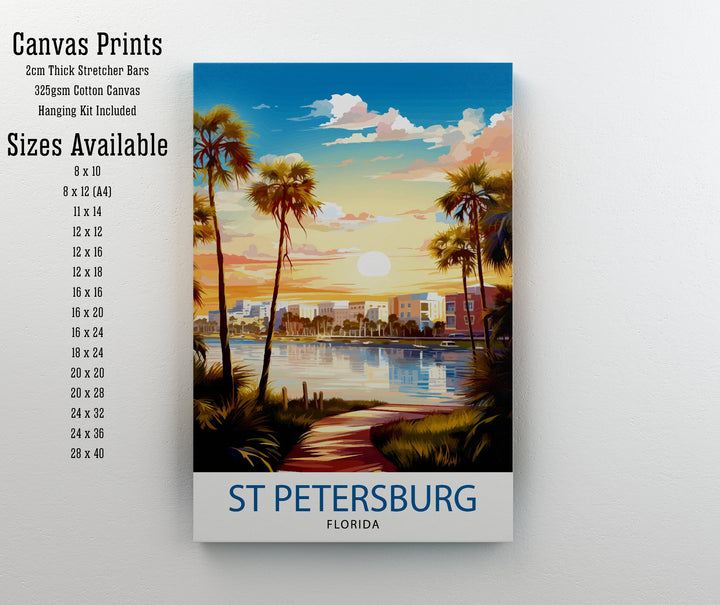 St. Petersburg Florida Travel Poster St. Pete Wall Art Florida Beach Decor St. Petersburg Illustration Travel Poster Gift for Florida Lover
