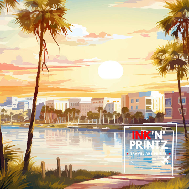 St. Petersburg Florida Travel Poster St. Pete Wall Art Florida Beach Decor St. Petersburg Illustration Travel Poster Gift for Florida Lover