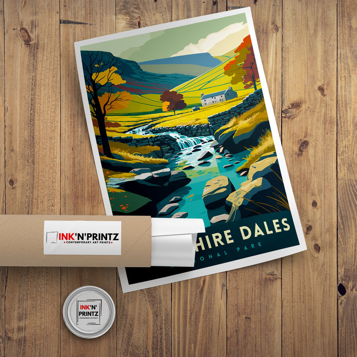 Yorkshire Dales Travel Poster Wall Art, Home Decor Yorkshire Dales Illustration Travel Poster Gift For UK Travelers England Home Decor