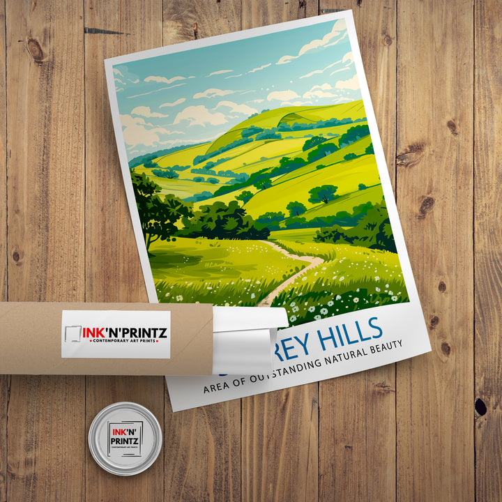 Surrey Hills Travel Poster Wall Art Surrey Hills Wall Hanging Home Décor Surrey Hills Gift Art Lovers England Art Lover Gift Poster Art
