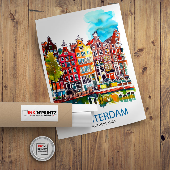 Amsterdam Travel Poster Amsterdam Wall Art Amsterdam Cityscape Netherlands Illustration Amsterdam Travel Poster Gift for Amsterdam Lovers