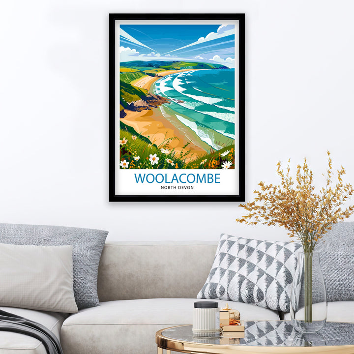 Woolacombe North Devon Travel Print Wall Decor Wall Art Woolacombe Wall Hanging Home Décor Woolacombe Gift Art Lovers UK Art Lover Gift