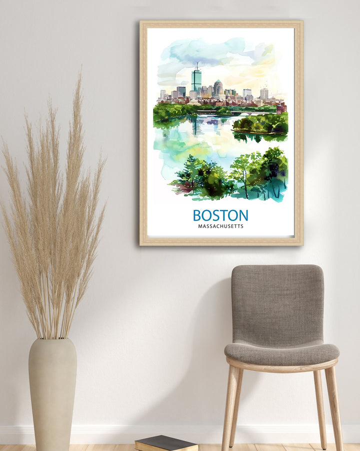 Boston Massachusetts Travel Print Wall Decor Wall Art Boston Wall Hanging Home Décor Boston Gift Art Lovers Massachusetts Art Lover Gift