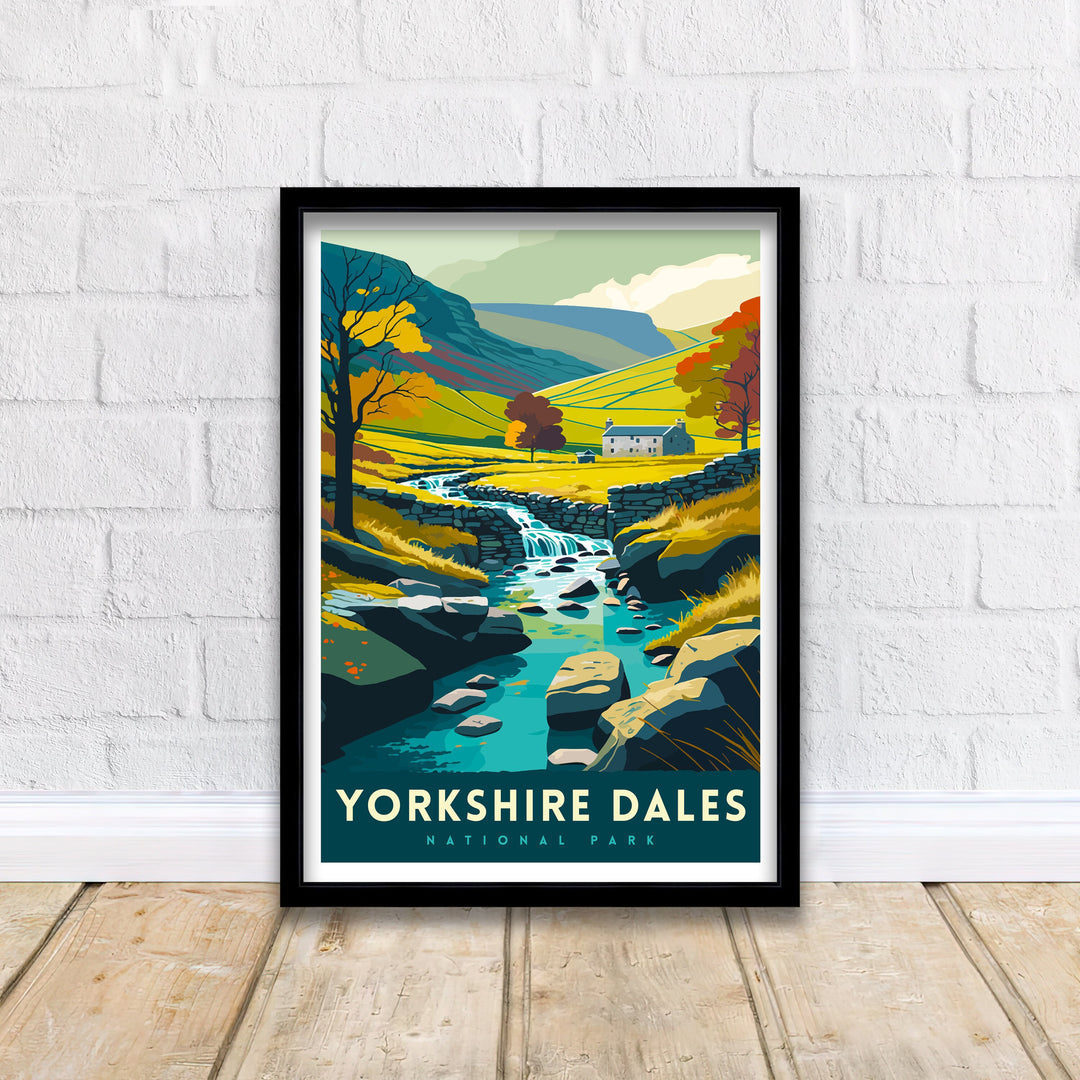 Yorkshire Dales Travel Poster Wall Art, Home Decor Yorkshire Dales Illustration Travel Poster Gift For UK Travelers England Home Decor