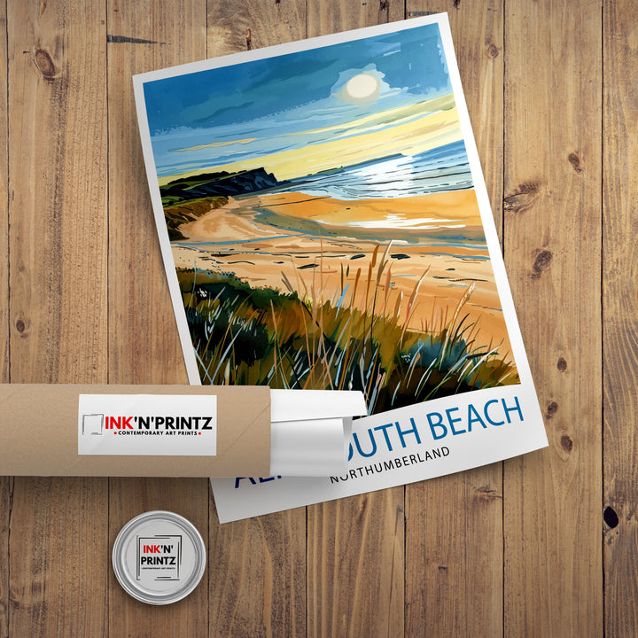 Alnmouth Beach Northumberland Travel Poster