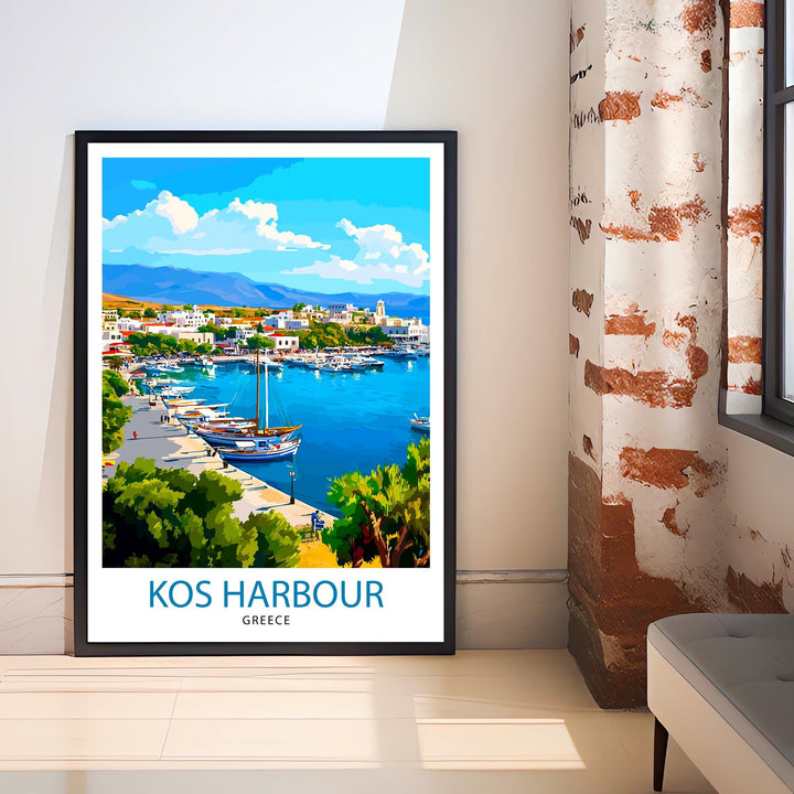 Kos Harbour Greece Travel Poster