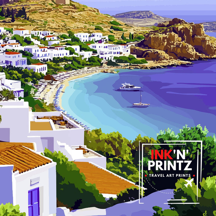 Lindos Greece Travel Print Wall Decor Wall Art Lindos Village Landscape Wall Hanging Home Décor Greek Island Gift Art Lovers Scenic Print