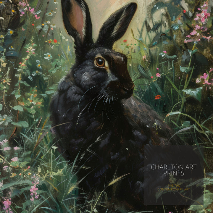 Black Hare Print Dark Academia Art Gothic Decor Antique Animal Portrait Victorian Era Hare Poster Rustic Vintage Wall Art
