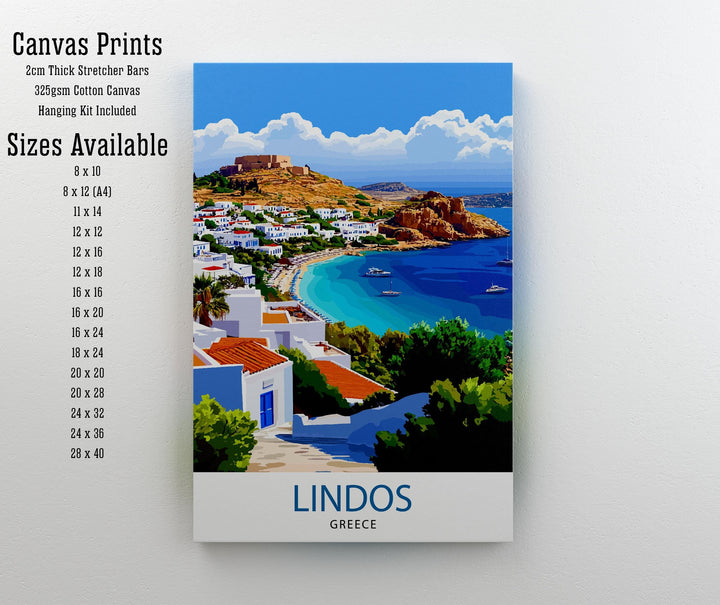 Lindos Greece Travel Print Wall Decor Wall Art Lindos Village Landscape Wall Hanging Home Décor Greek Island Gift Art Lovers Scenic Print