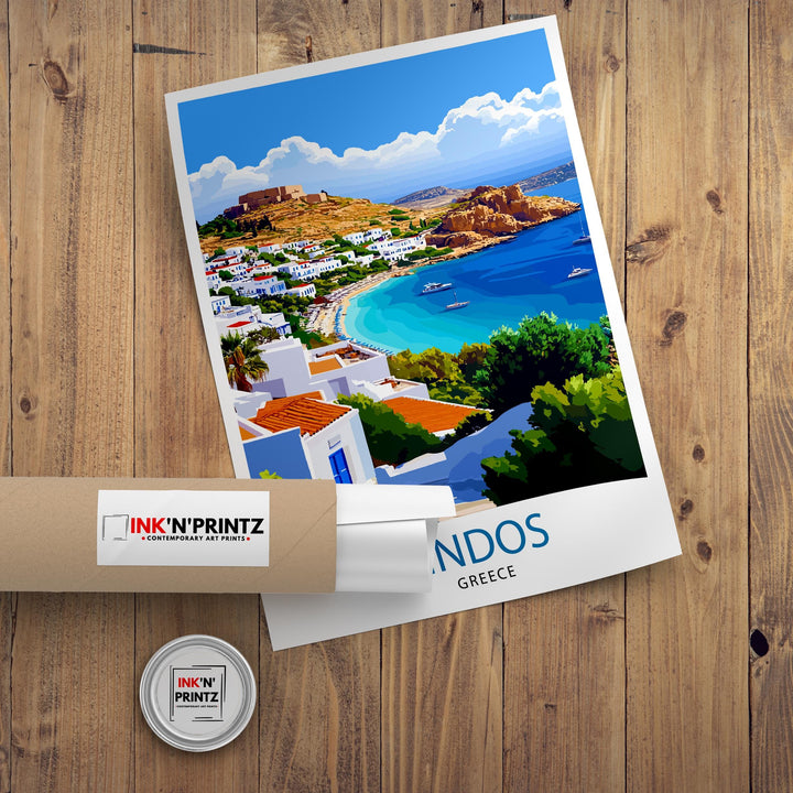 Lindos Greece Travel Print Wall Decor Wall Art Lindos Village Landscape Wall Hanging Home Décor Greek Island Gift Art Lovers Scenic Print