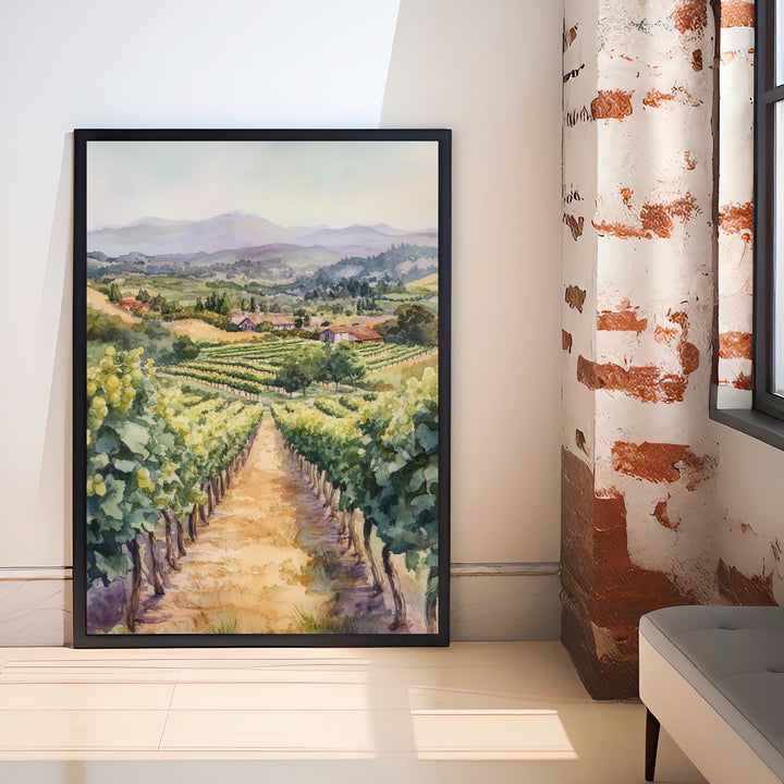 California Vineyard Watercolor Travel Poster