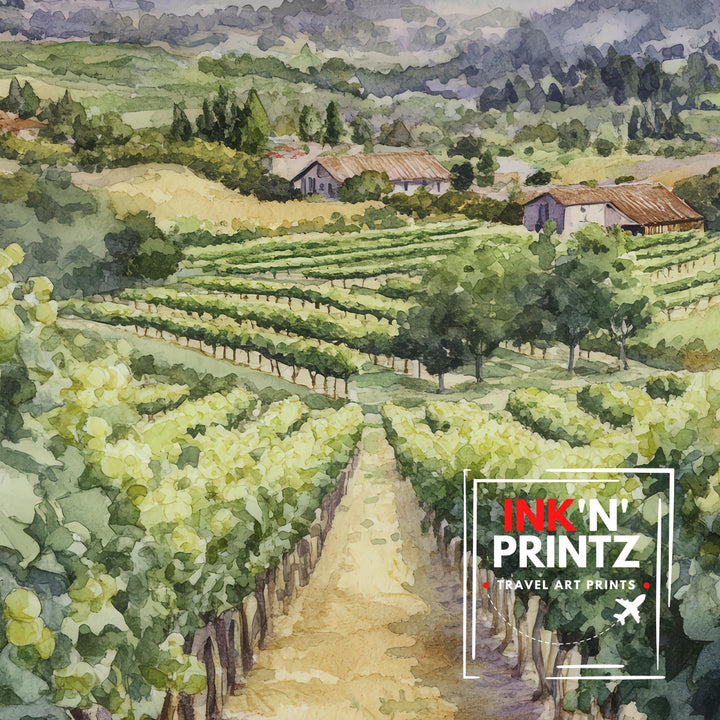 California Vineyard Watercolor Travel Poster