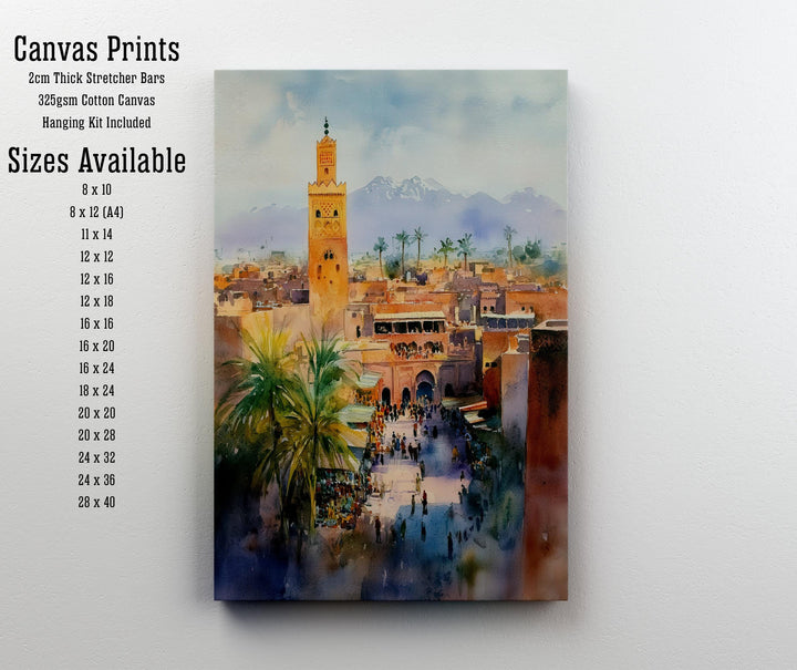 Marrakesh Morocco Watercolor Travel Print Wall Decor Wall Art Marrakesh Landscape Wall Hanging Home Décor Moroccan City Gift Art Lovers