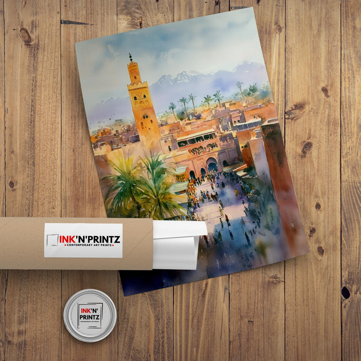 Marrakesh Morocco Watercolor Travel Print Wall Decor Wall Art Marrakesh Landscape Wall Hanging Home Décor Moroccan City Gift Art Lovers
