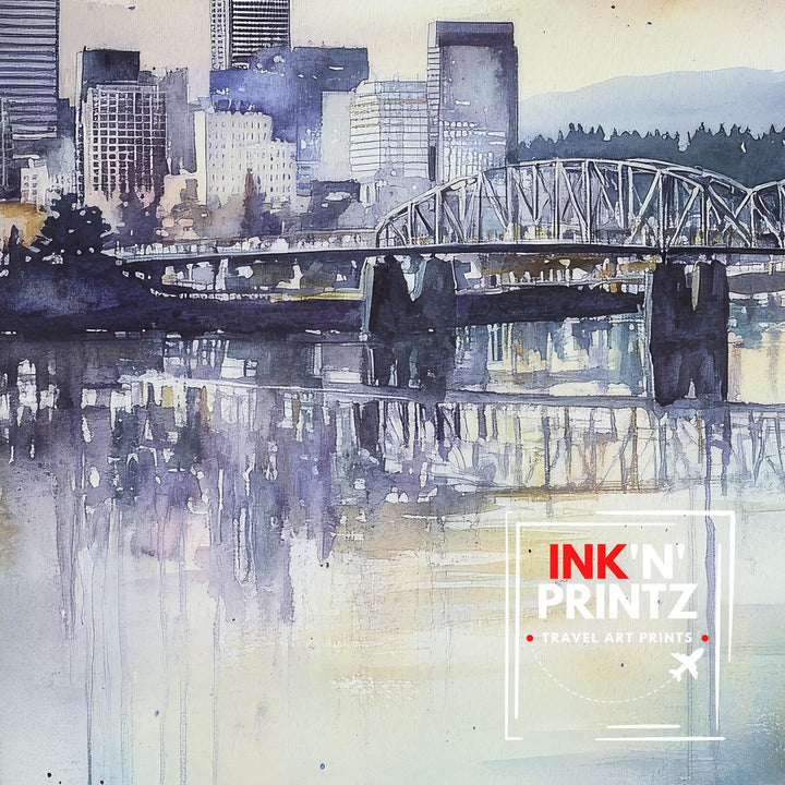 Portland Oregon Watercolor Travel Poster