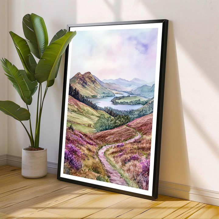Cat Bells Cumbria Watercolor Travel Poster