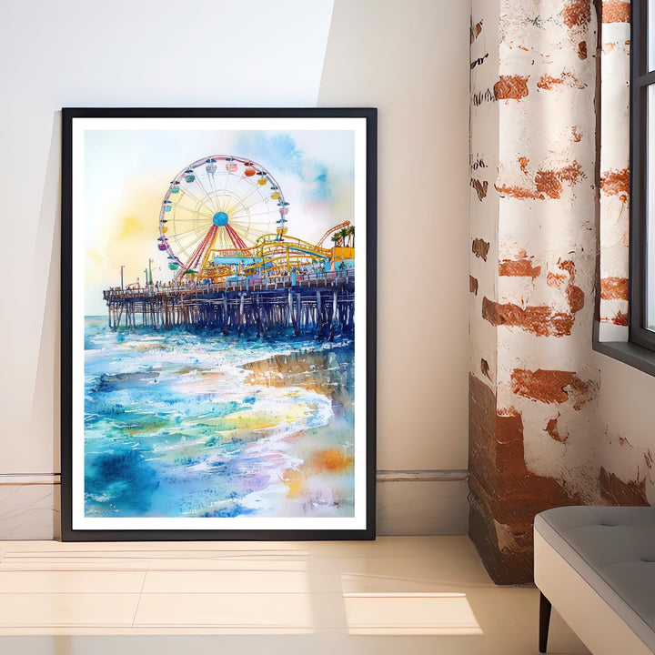 Santa Monica Pier Watercolor Travel Poster