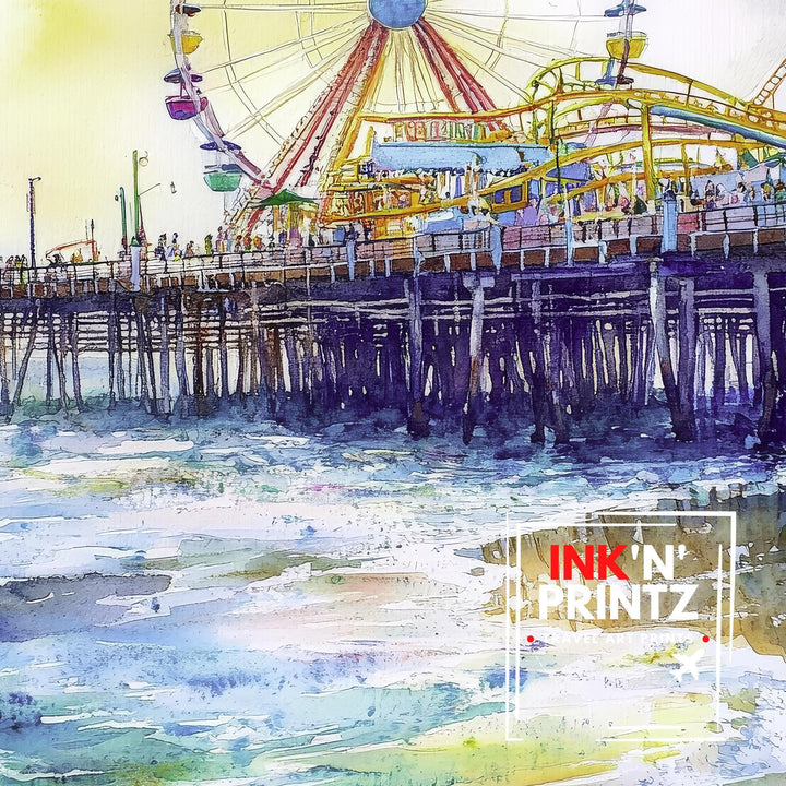 Santa Monica Pier Watercolor Travel Poster