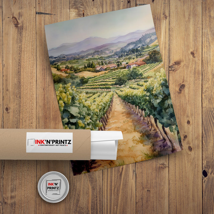 California Vineyard Watercolor Travel Poster