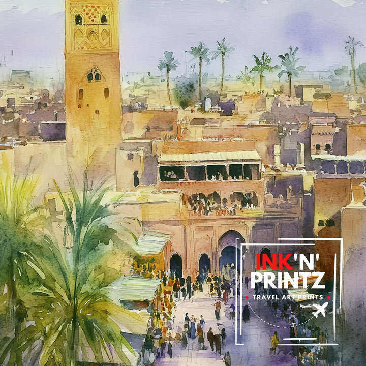 Marrakesh Morocco Watercolor Travel Print Wall Decor Wall Art Marrakesh Landscape Wall Hanging Home Décor Moroccan City Gift Art Lovers
