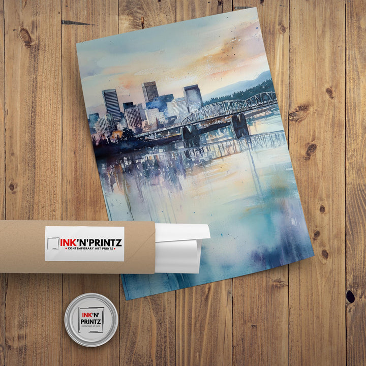 Portland Oregon Watercolor Travel Poster