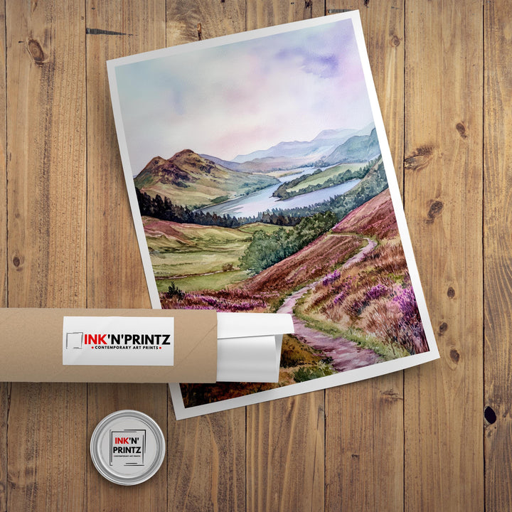 Cat Bells Cumbria Watercolor Travel Poster