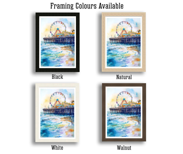 Santa Monica Pier Watercolor Travel Poster