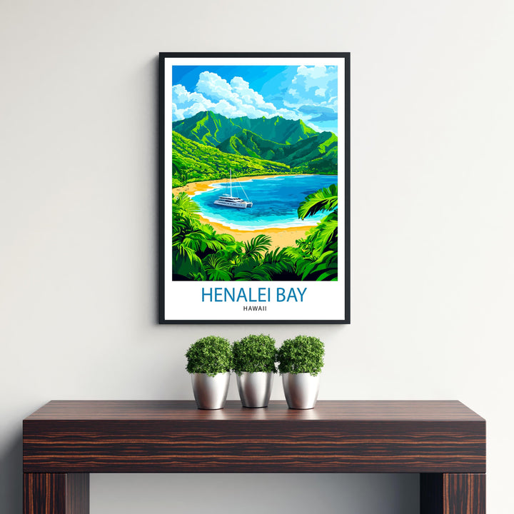 Hanalei Bay Hawaii Watercolor Travel Poster
