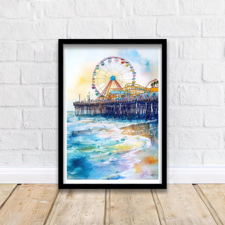 Santa Monica Pier Watercolor Travel Poster