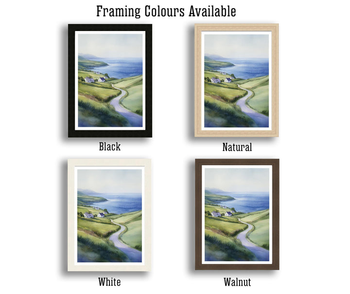 Wild Atlantic Way Watercolor Poster, Ireland Landscape Painting, Coastal Irish Art, Scenic Drive