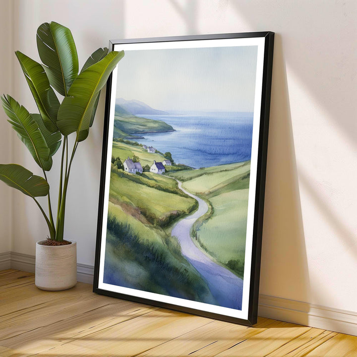 Wild Atlantic Way Watercolor Poster, Ireland Landscape Painting, Coastal Irish Art, Scenic Drive