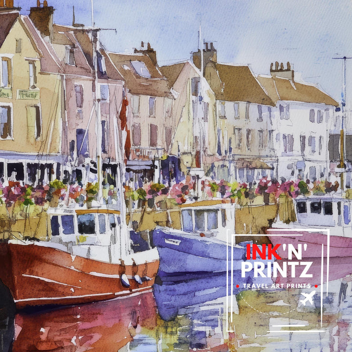 Weymouth Harbour Poster, Dorset Art, England Seaside Painting, Coastal