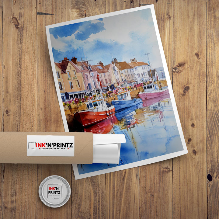 Weymouth Harbour Poster, Dorset Art, England Seaside Painting, Coastal