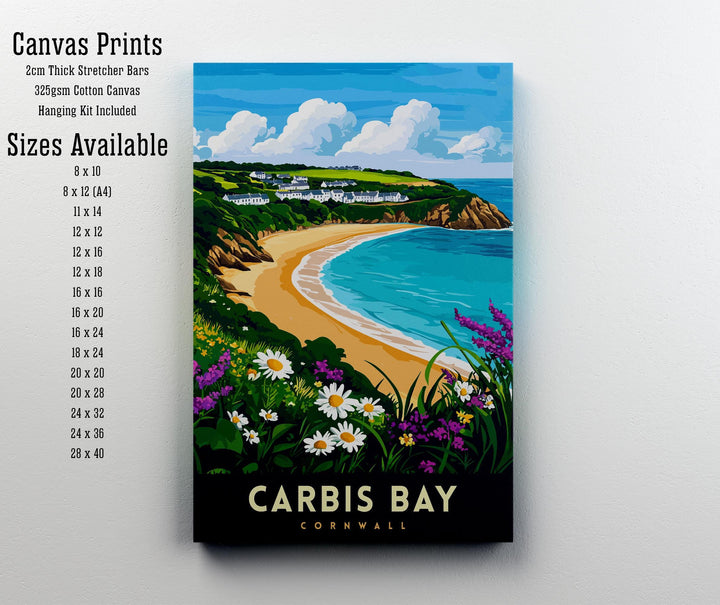 Carbis Bay Cornwall Travel Poster Wall Art Carbis Bay Poster Cornwall Coastal Art Carbis Bay Gift Nature Lover Art