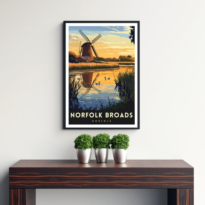 Norfolk Broads Travel Poster Wall Art UK Waterways Art Norfolk Broads Poster Nature Lover Gift Boat Art River Landscape UK Countryside