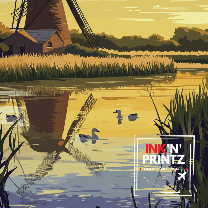 Norfolk Broads Travel Poster Wall Art UK Waterways Art Norfolk Broads Poster Nature Lover Gift Boat Art River Landscape UK Countryside