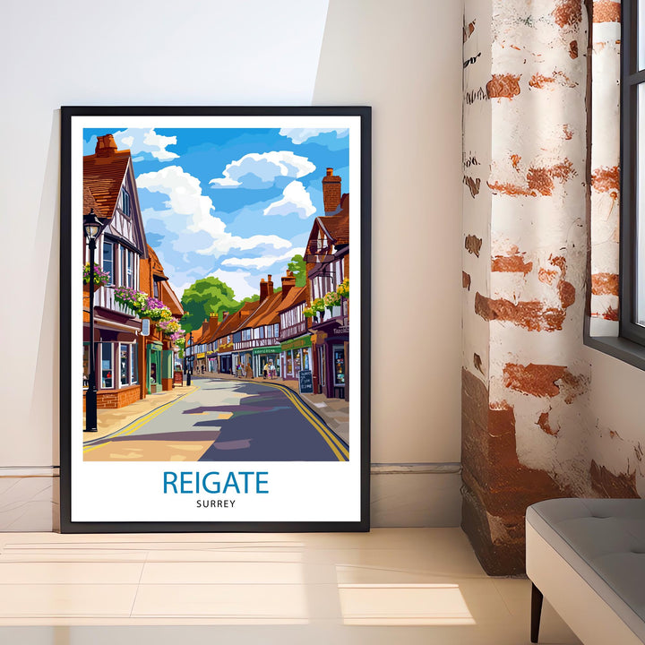 Reigate Surrey Travel Poster Wall Art Reigate Poster Surrey Hills Art Nature Lover Gift Scenic Views Hiking UK Countryside Poster
