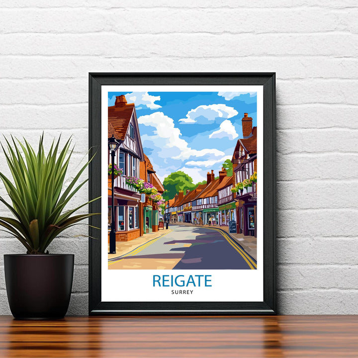 Reigate Surrey Travel Poster Wall Art Reigate Poster Surrey Hills Art Nature Lover Gift Scenic Views Hiking UK Countryside Poster