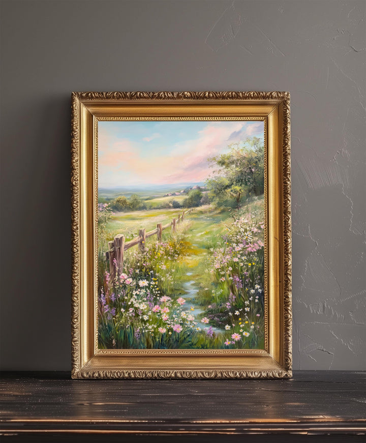 Vintage Wildflower Meadow Poster Cottagecore Decor Dark Academia Art Enchanted Floral Illustration Rustic Nature Wall Art