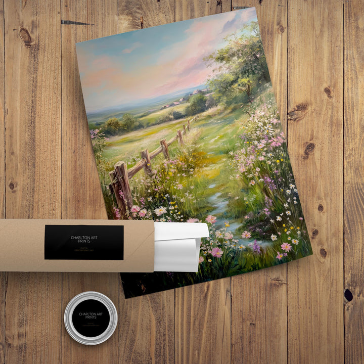 Vintage Wildflower Meadow Poster Cottagecore Decor Dark Academia Art Enchanted Floral Illustration Rustic Nature Wall Art