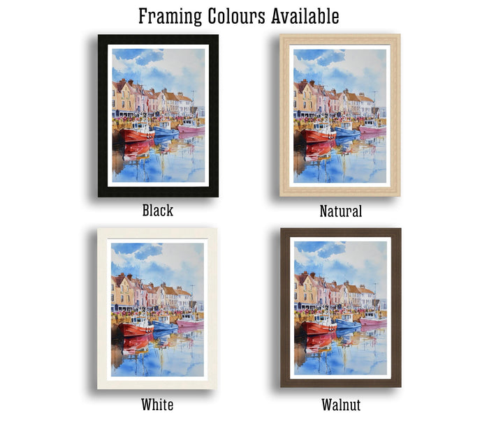 Weymouth Harbour Poster, Dorset Art, England Seaside Painting, Coastal