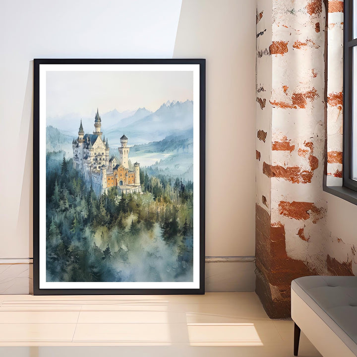 Bavarian Poster, Germany Landscape Painting, Mountain Scenery, Nature Art,