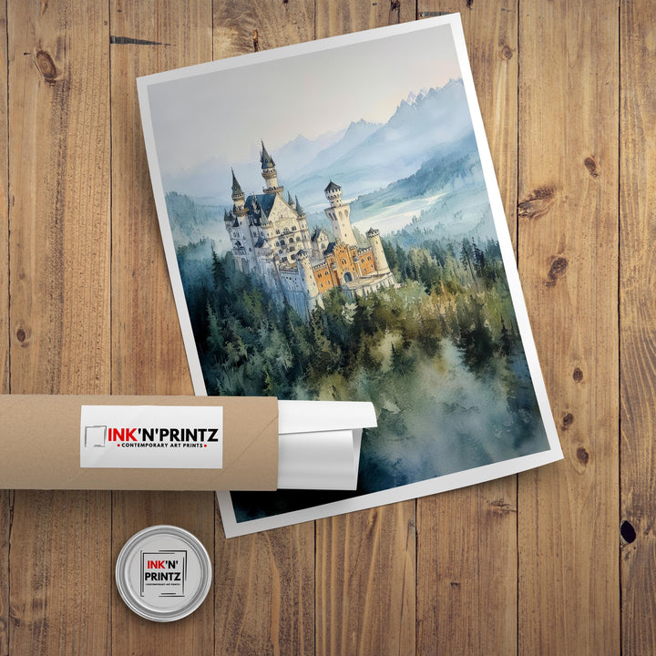 Bavarian Poster, Germany Landscape Painting, Mountain Scenery, Nature Art,