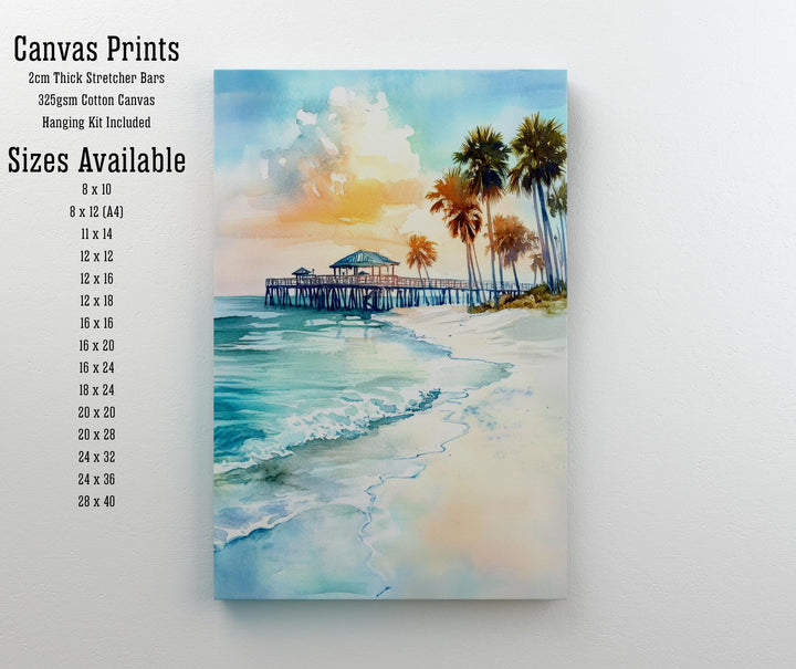 Clearwater Beach Florida Watercolor Painting Wall Art Clearwater Beach Poster Florida Coastal Art Beach Decor Watercolor Art Gift