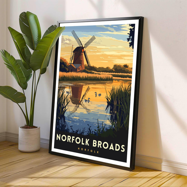 Norfolk Broads Travel Poster Wall Art UK Waterways Art Norfolk Broads Poster Nature Lover Gift Boat Art River Landscape UK Countryside