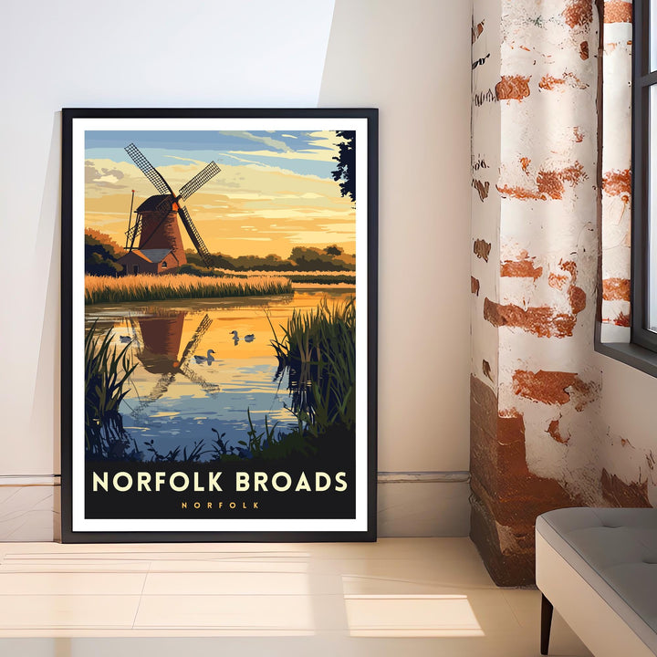 Norfolk Broads Travel Poster Wall Art UK Waterways Art Norfolk Broads Poster Nature Lover Gift Boat Art River Landscape UK Countryside