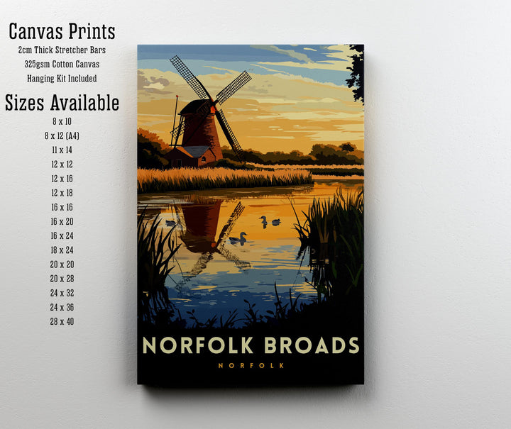 Norfolk Broads Travel Poster Wall Art UK Waterways Art Norfolk Broads Poster Nature Lover Gift Boat Art River Landscape UK Countryside