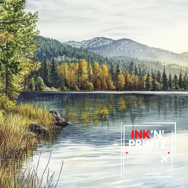 Big Bear Lake Watercolor Painting Wall Art Big Bear Lake Poster California Mountain Art Watercolor Art Scenic Views Nature Lover Gift