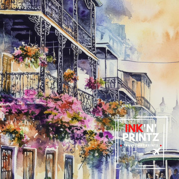 New Orleans Watercolor Painting Wall Art New Orleans Poster French Quarter Art Watercolor Art Mardi Gras Decor Louisiana Gift